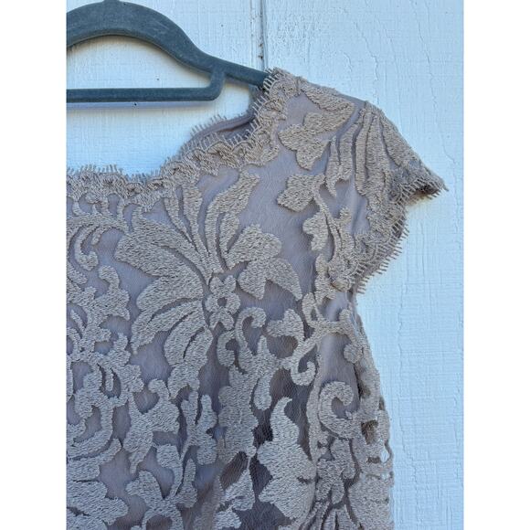 Tadashi‎ Shoji Lace Blouson Dress, Nude Beige, Lined, Sz 4 - Picture 4 of 8